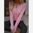 thumbnail image 6 of Womens Button Down Henley Shirts Ribbed Deep V Neck Long Sleeve Tops Casual Knit Blouses Tshirts Pink L, 6 of 8