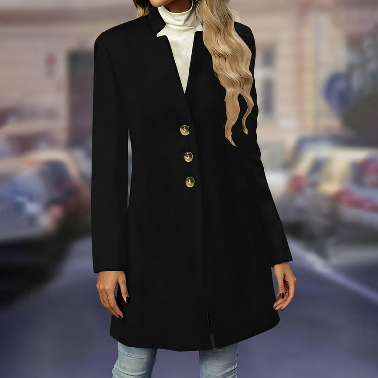 Dgankt Jackets for Women Solid Color Single Breasted Stand Collar