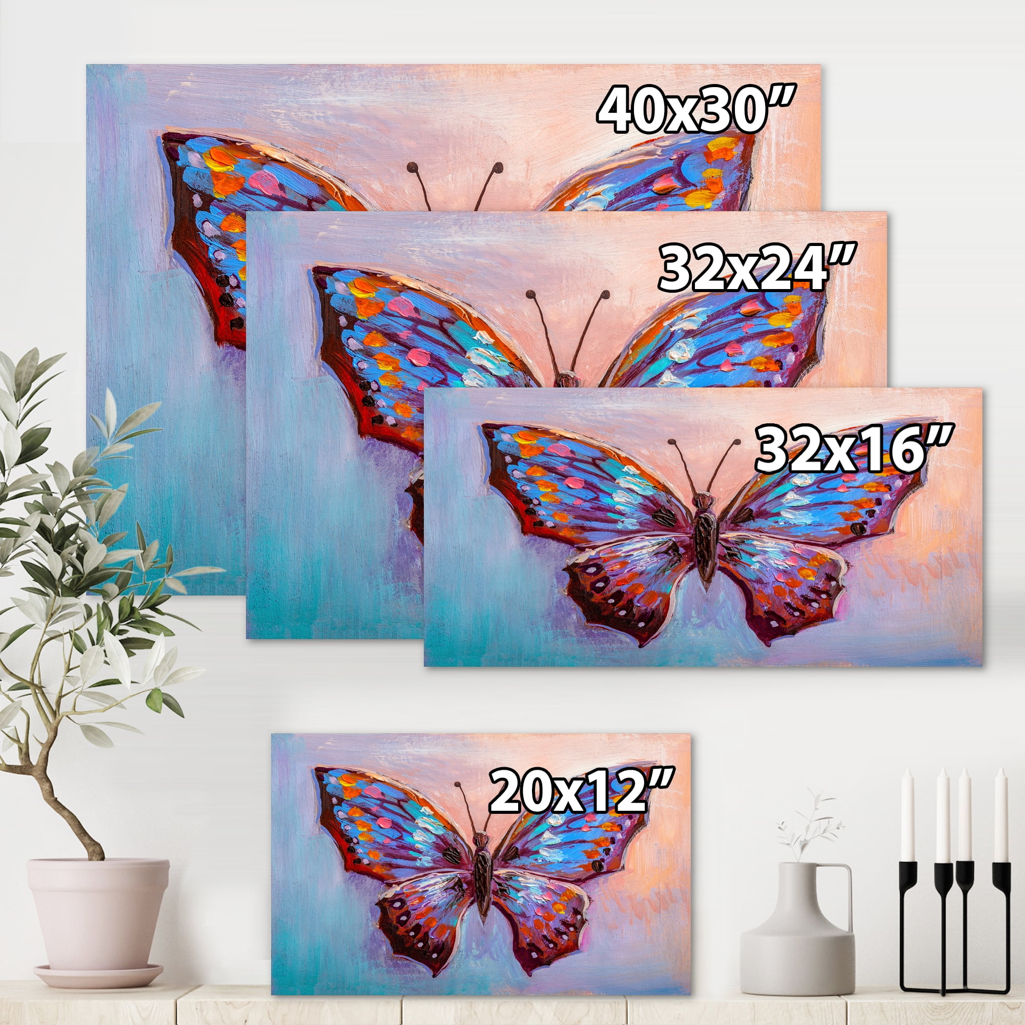 Designart ' Ancient Blue Butterfly II ' Modern Canvas Wall Art Print