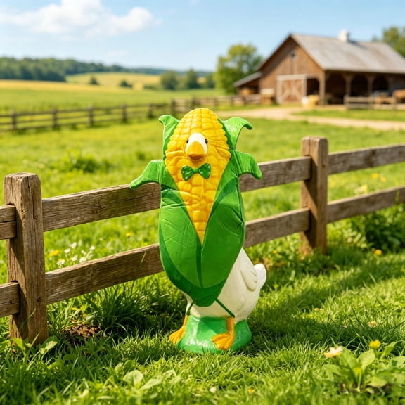 SLYNSHome Porch Goose Outfit, Cute Fall Harvest Corn Costume With Green Bow, Funny Novelty Clothes For 23 Inch Goose Statue, Outdoor Yard Garden Thanksgiving Decoration, No Goose