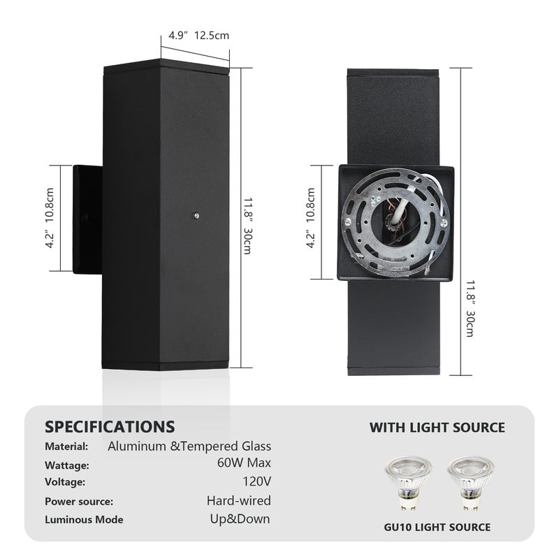 TICOZE Dusk to Dawn Modern Outdoor Wall Light Fixture, 2-Pack Black Square Exterior Lighting with Sensor, IP65 Waterproof Sconce Lights for Porch Patio Garage Front Door