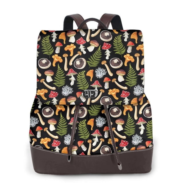 Disketp Mushrooms Mochila de Cuero para Mujer, Bolso de Espalda Antirrobo con Estilo para Viaje, Trabajo y Uso Diario