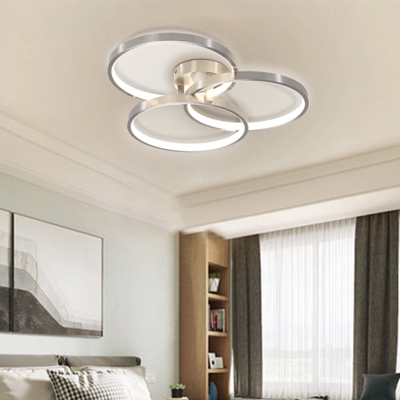 Jopath 20" Modern Dimmable LED Ceiling Light Fixture, Circular 3-Ring Design, Contemporary Brushed Nickel Finish for Living Room, Bedroom & Office