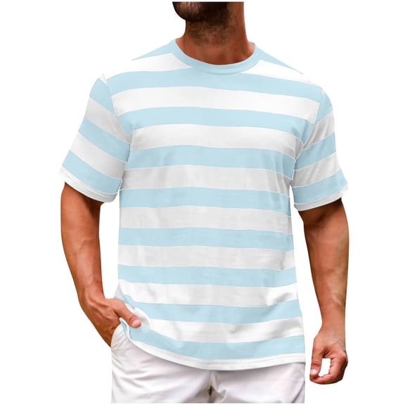 LWITHSZG Big and Tall Shirts for Men Summer Short Sleeve Crew Neck Striped Shirt Beach Vacation Going Out Tops Loose Basic Tees M-4XL
