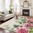 thumbnail image 2 of Spring Pink Roses Area Rugs 5'x7', Small Throw Rugs for Laundry Room Playroom, Pastoral Eucalyptus Leaves Rustic Burlap Indoor Outdoor Rug Non-Slip Low Pile Carpet Runner Reversible Floor Mats, 2 of 8