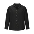 thumbnail image 4 of WREESH Mens Cotton Linen Shirts Vintage Slim Linen Shirt Button Up Long Sleeve Shirt Casual Solid Pullover With Pocket Black, 4 of 5