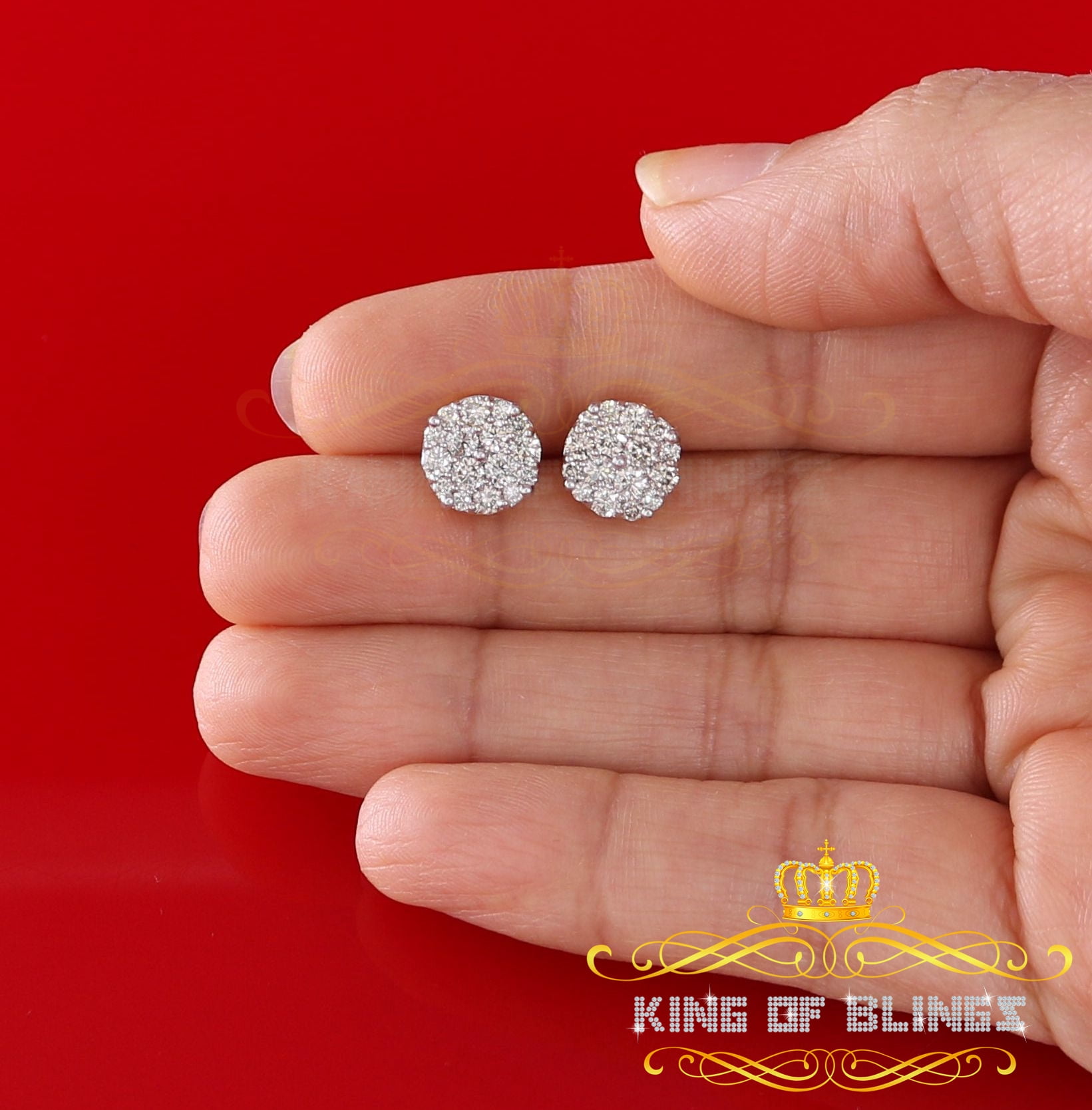 King of Bling's 10K Real Yellow Gold with 1.25CT Real Diamond Men's/Women's Stud Round Earrings