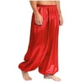 thumbnail image 2 of YiZYiF Mens Satin Belly Dance Harem Pants Loose Fit Trousers Bloomers Arabian Prince Outfits Red M, 2 of 7