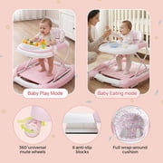 Baby Walker 4-in-1 Foldable Infant Walker with Car Steering Wheel Music Toy, Adjustable Height for 6-18 Months