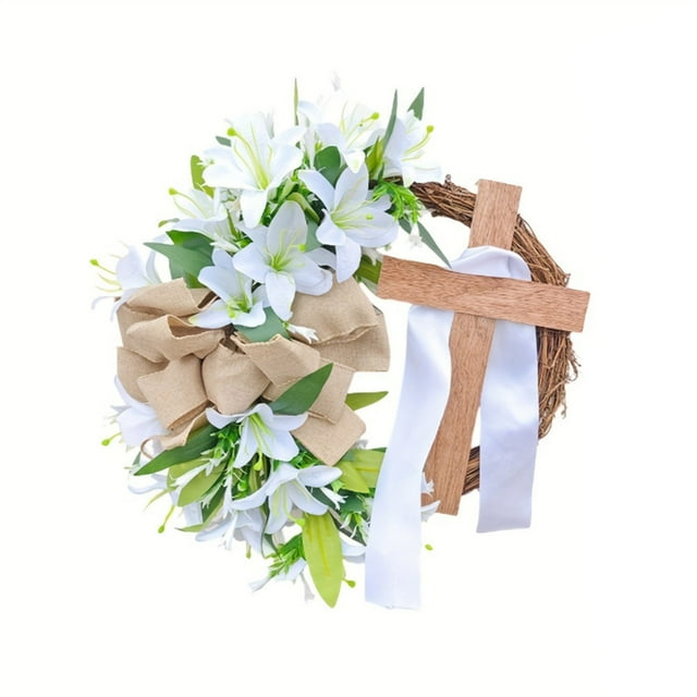 Corona de Pascua de simulación, corona de primavera, decoración colgante para puerta.