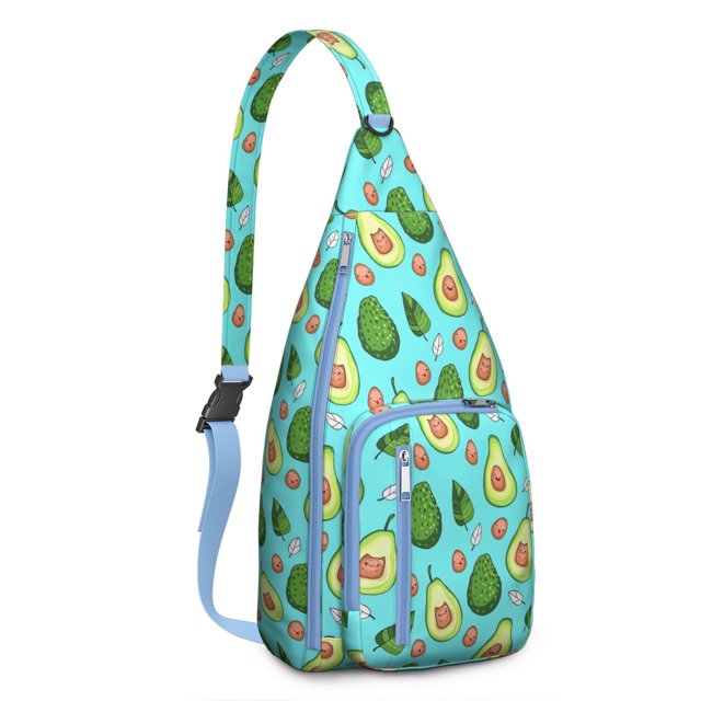 Cute Avocado Sling Backpack - Playful Kawaii Illustration, Multi-Functional Shoulder Bag