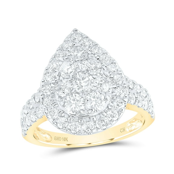 10K Yellow Gold Womens Round Diamond Tear Cluster Ring 2 Cttw, Womens Size: 5-10