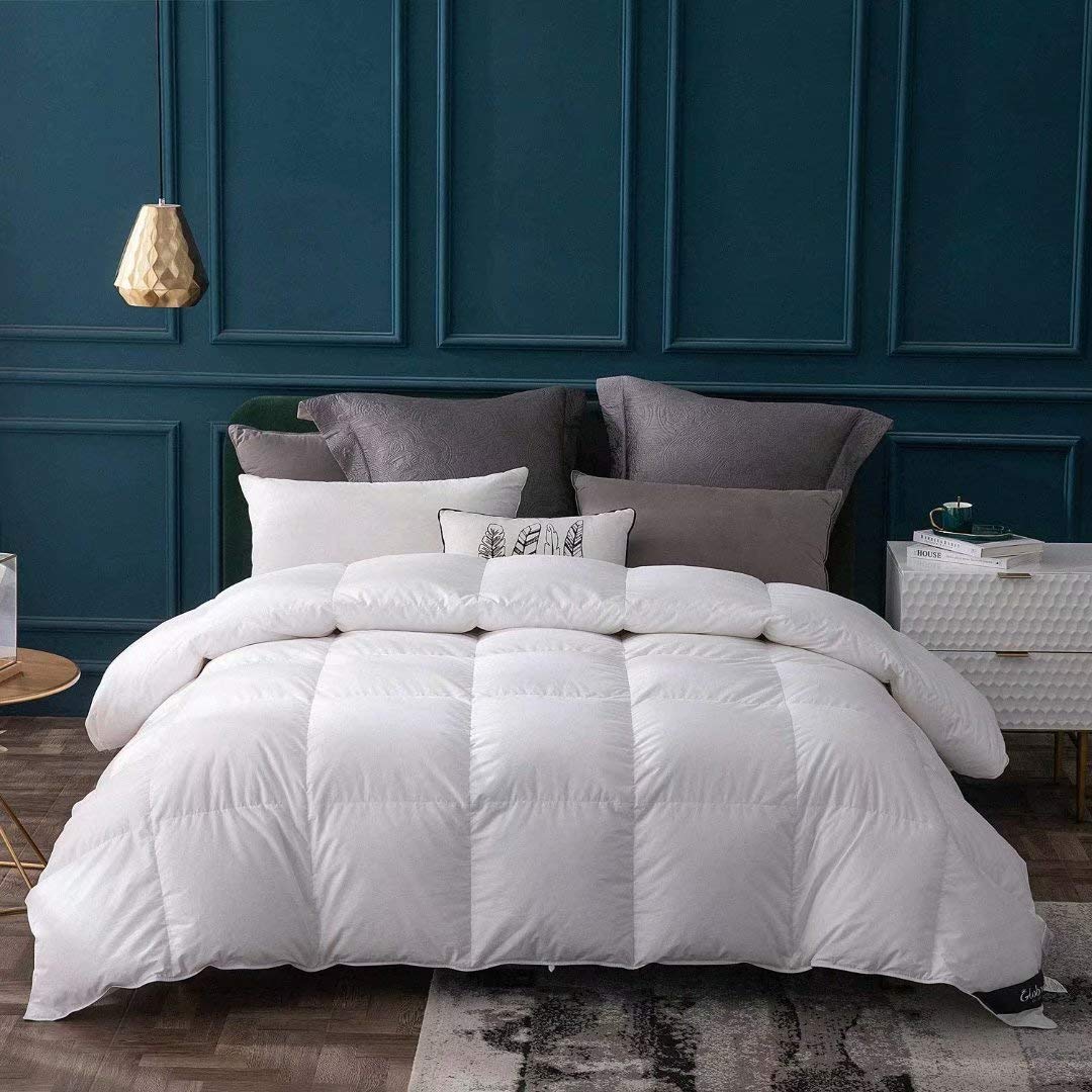 Globon Goose Down Comforter California King Size All Season Duvet Insert,400 Thread Count Ultra Soft Noiseless Shell,800 Fill Power, with Corner Tabs,White