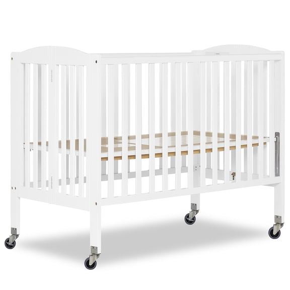 Dream On Me Folding Full Size Convenience Crib in White, Comes With Heavy Duty Locking Wheels