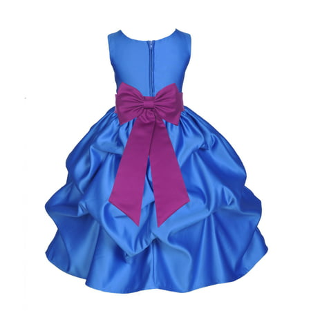 Ekidsbridal Formal Bubble Satin Pick-up Royal Blue Flower Girl Dress Bridesmaid Wedding Pageant Toddler Recital Holiday Communion Birthday Baptism Recpetion Graduation Ceremony Special Occasions 208T