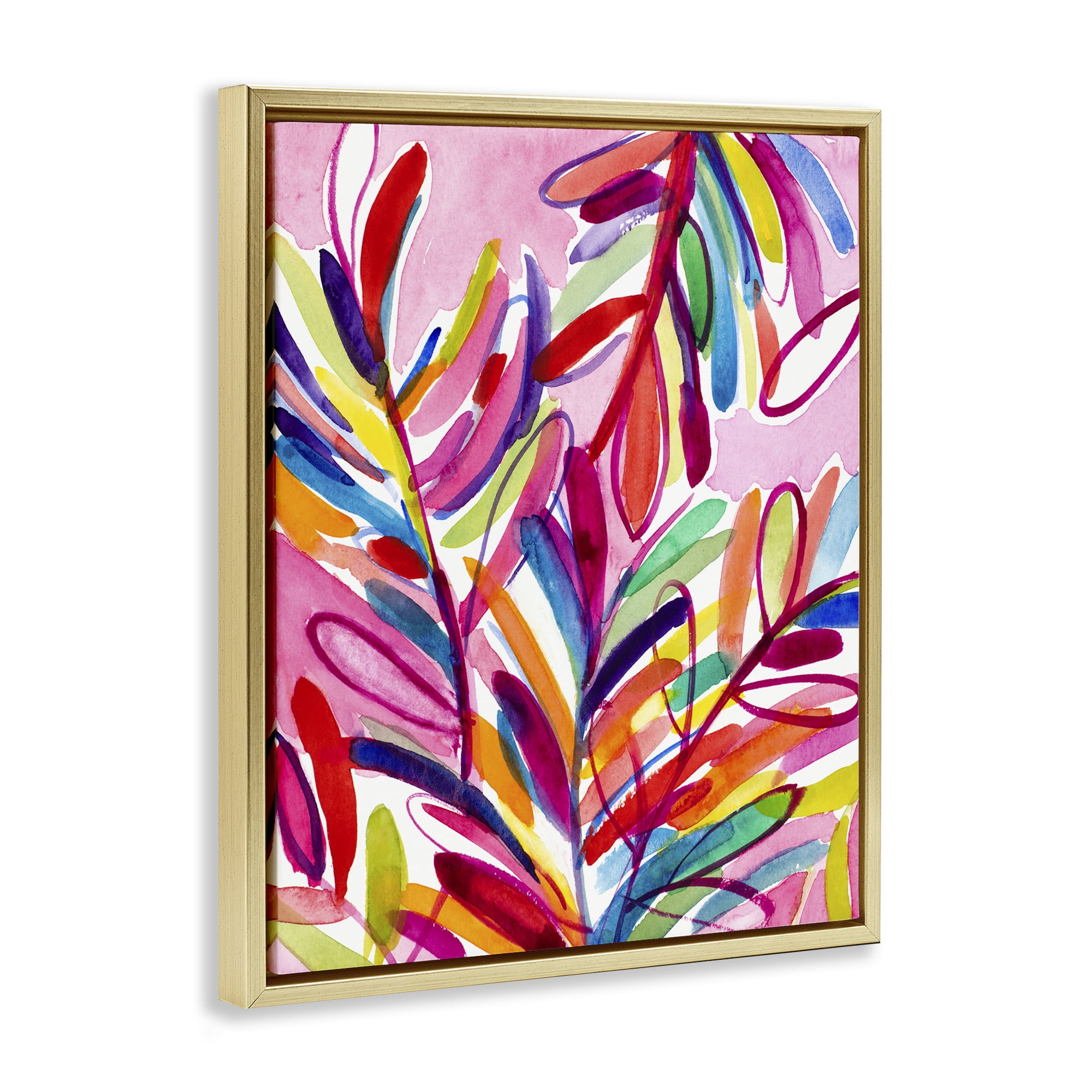 Stupell Industries Bold Tropical Leaves Botanical & Floral Painting Gold Floater Framed Art Print Wall Art, 17 x 21
