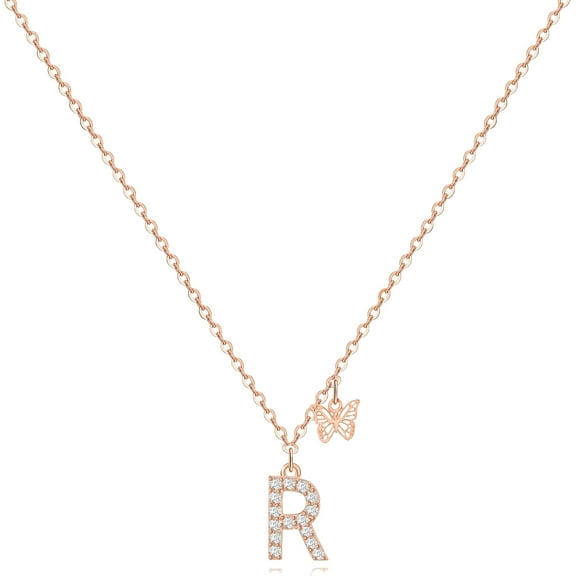 Dainty Initial Necklace Butterfly Pendant Necklace, 14K Gold Plated Cubic Zirconia Letter Dainty Necklaces Jewelry Birthday Gifts For Women[o2121]