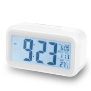 iMounTEK Digital Clock With LCD Backlight Alarm Snooze Temperature Calendar Display Light Sensor Eye-Friendly White