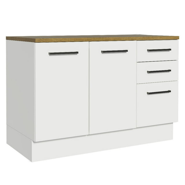 Madesa Hazel Kitchen Armoire de Base de Buffet de Rangement avec Pieds Réglables Portes en Dalle de Bois d'Ingénierie de 47 Pouces Fini Peint Montage au Sol Base Amovible - Blanc