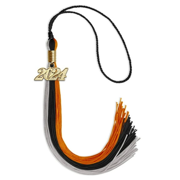 Endea Graduation Black/Orange/Grey Graduation Tassel with Gold Date Drop
