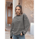 thumbnail image 5 of Sudadera de Cuello Redondo A Rayas de Gran Tamaño para Mujer, Jersey de Larga con Bloques de Color, Camiseta Informal Holgada para Hacer Ejercicio, Color Negro, Talla L, 5 of 6