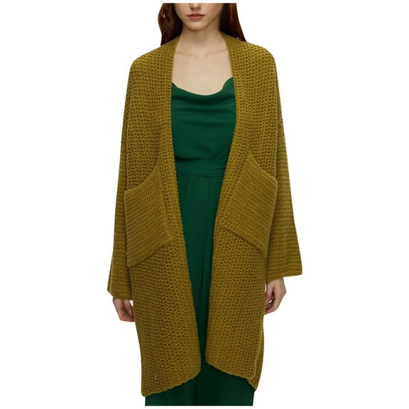 tklpehg Cardigan Sweaters for Women Open Front Long cardigan Sweaters Coats Solid Color Leisure Overcoat Long Sleeve Loose Fall Coat Outwear Army Green M