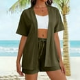 thumbnail image 2 of QSAWXQZ Women's 2 Piece Matching Set Open Front Short Sleeve Cardigan Elastic Waist Drawstring Shorts Loungewear Set with Pockets for Beach Vacation M, 2 of 6