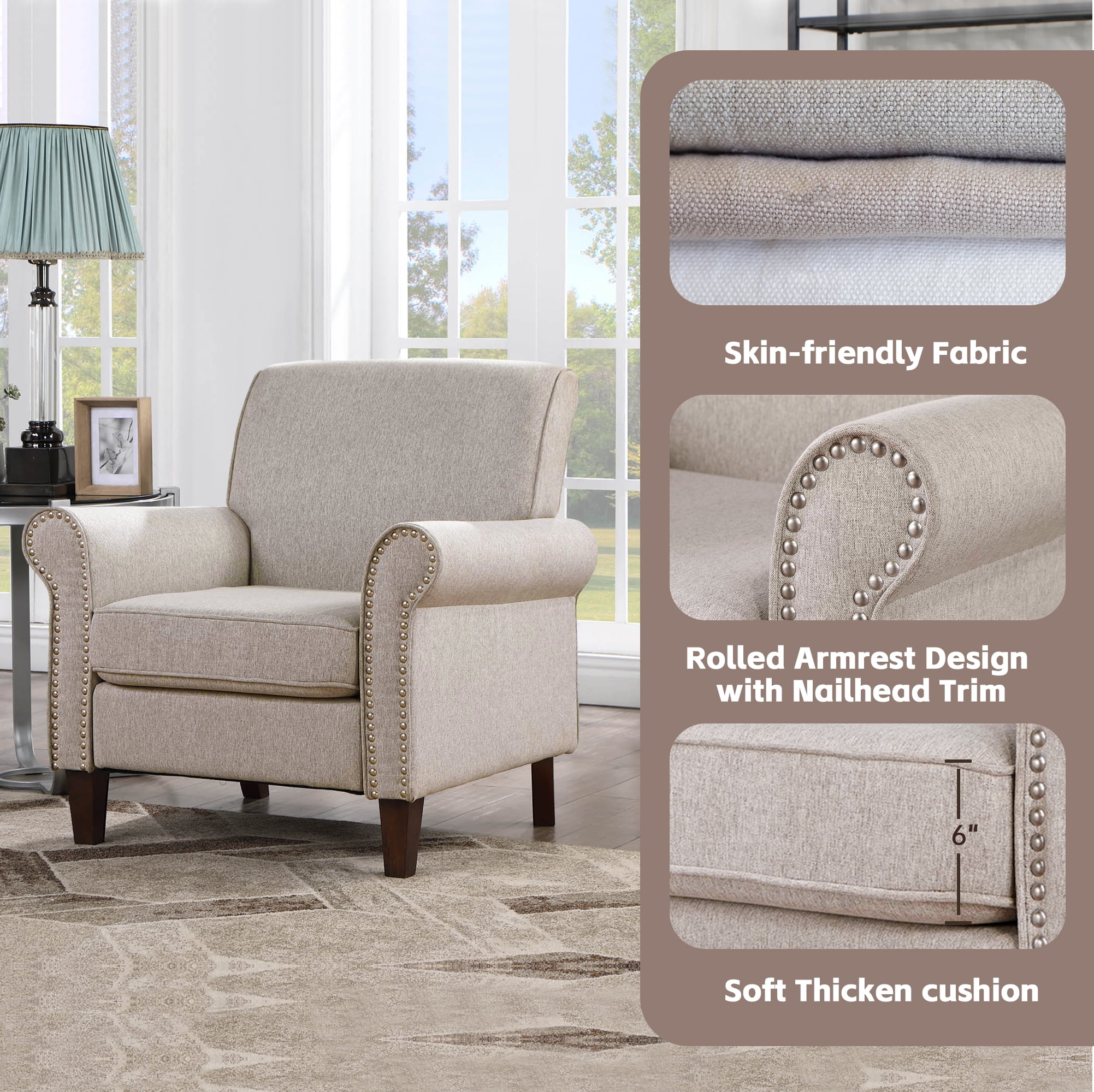 TrumanPick Mid-Century Accent Chair Single Sofa Reading Chairs Comfy Arm Chair Living Room Lounge Chiar, Beige