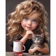 thumbnail image 1 of Kit de pintura por números sobre lienzo, arte al óleo artesanal, imagen de chica sosteniendo un gato, 40x50cm, 1 of 9