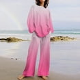 thumbnail image 2 of Diufon Cotton Sets for Women Gradient Printed Round Neck Long Sleeve Tops Wide Leg Outfits with Pockets, 2 of 5