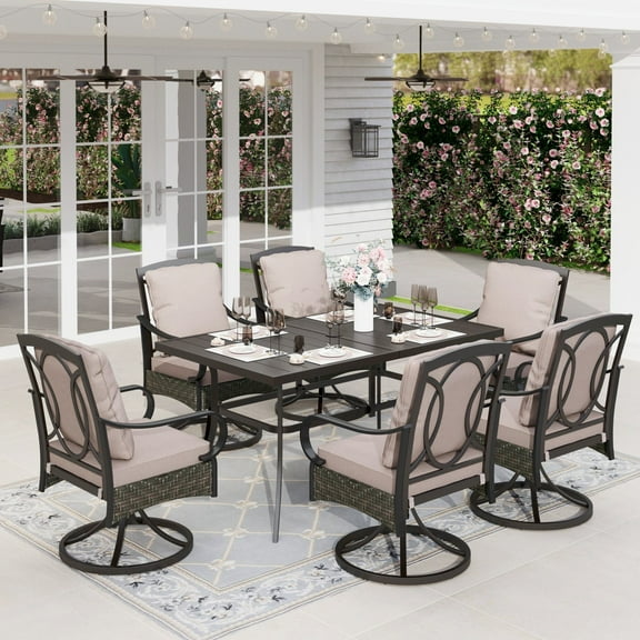 Sophia&William 7 Pieces Outdoor Patio Dining Set Swivel Chairs and Table Set for 6