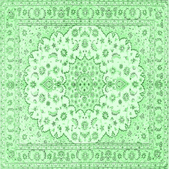 Ahgly Company Indoor Square Medallion Emerald Green Traditional Area Rugs, 5' Square