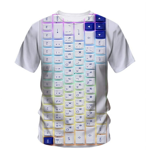Personality Creative Computer Keyboard Pattern Printed Summer Men's T-Shirt Trend Hip Hop Short Sleeve Classic Loose Casual Top