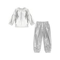 thumbnail image 7 of Zaldita Kids Boys Girls Shiny Metallic Jazz Hip Hop Dance Outfits Long Sleeve T-Shirts and Pants Performance Dancewear Silver 11-12, 7 of 7