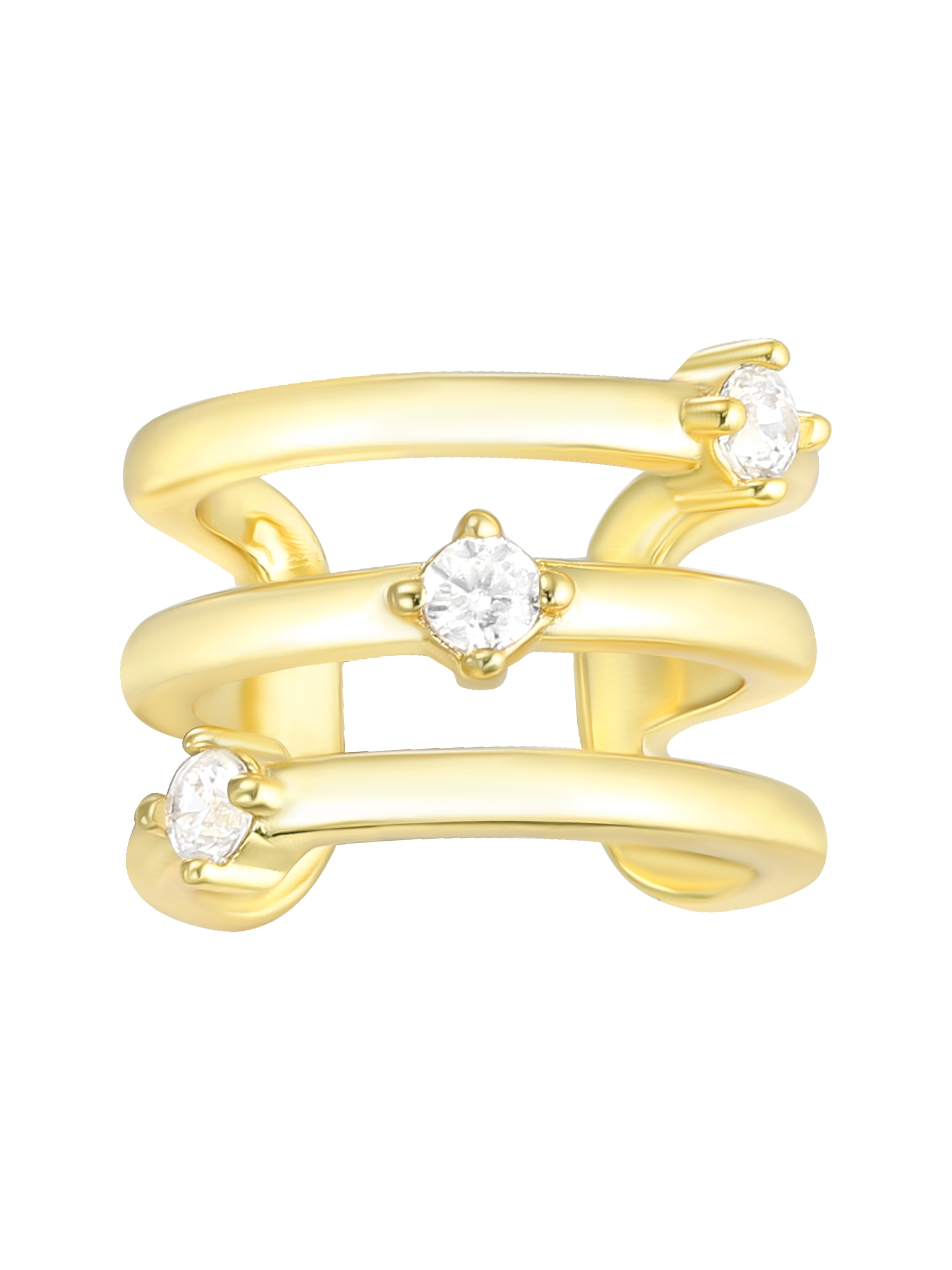 Believe by Brilliance Women's Four Pair Earring Set with Cuff in 14KT Gold Flash Plated Brass