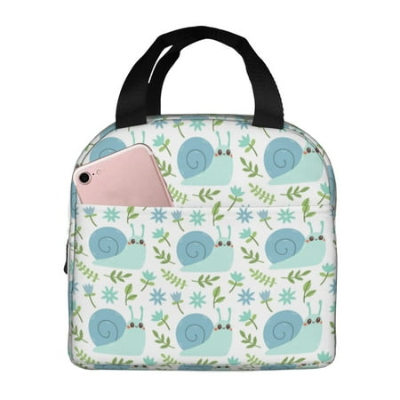 Insulated Lunch Bag for Women Men - Blue Green Snail Leaves Leakproof Cooler Lunch Box for Women Men  Lunch Tote Bags for Work School Picnic Travel