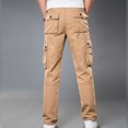thumbnail image 4 of Herrnalise Men's Joggers Cargo Pants For Cotton Solid Color Multi-pocket Straight-leg Pants Denim Trousers Ripped Denim Pants for Men For Khaki,L, 4 of 9