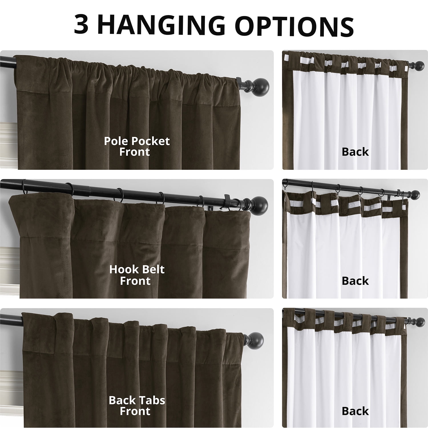 Half Price Drapes Signature Java Velvet Blackout Curtains For Bedrooms (1 Panel), 50WX 96L