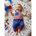thumbnail image 2 of Toddler Baby Boy Girl 4th Of July Outfit Fireworks and Stars Stripe Flag Bib Overalls Sleeveless Patriotic Jumpsuit Suspender Pants Summer Clothes, 2 of 9