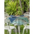 thumbnail image 3 of Outdoor Tablecloths with Umbrella Hole & Zipper, Farmhouse Teal Blue Brown Round Tablecloth 54 Inch, Vintage Wooden Striped Waterproof Table Cloth, Patio/Pool/Picnic Table Covers, 3 of 8