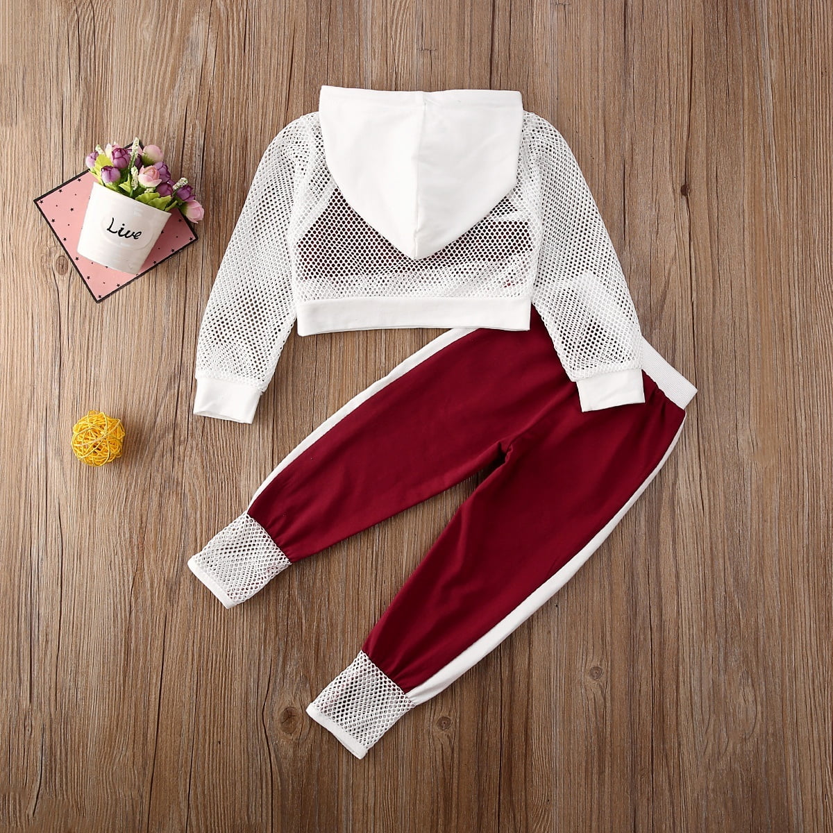 Toddler Girls Sleeveless Vest+Mesh Hooded Top+Pants Sports Outfits Set