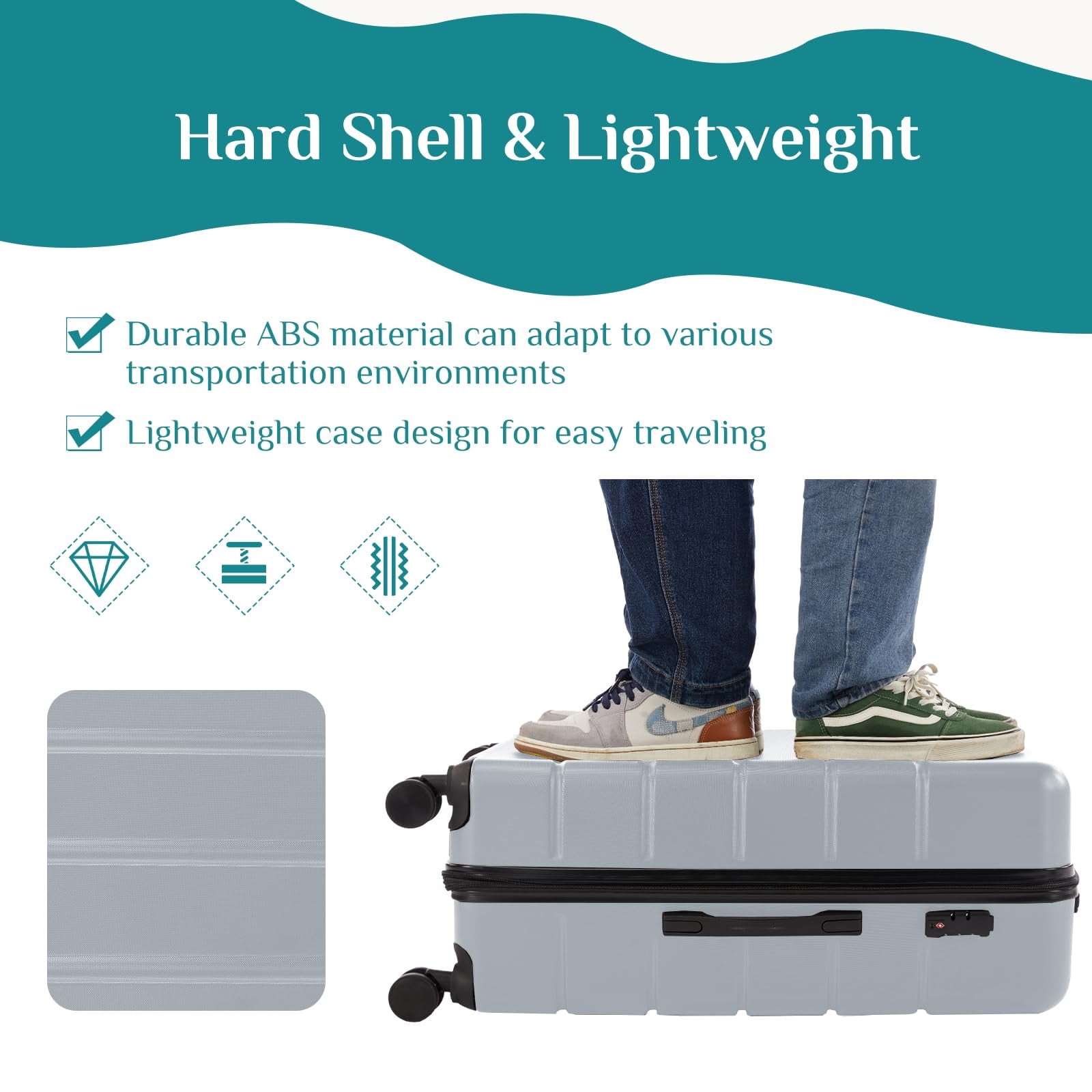 Kelno Carry On Luggage with Spinner Wheels ABS Hard Shell Suitcase Expandable Rolling Luggage with TSA Lock, Light Gray