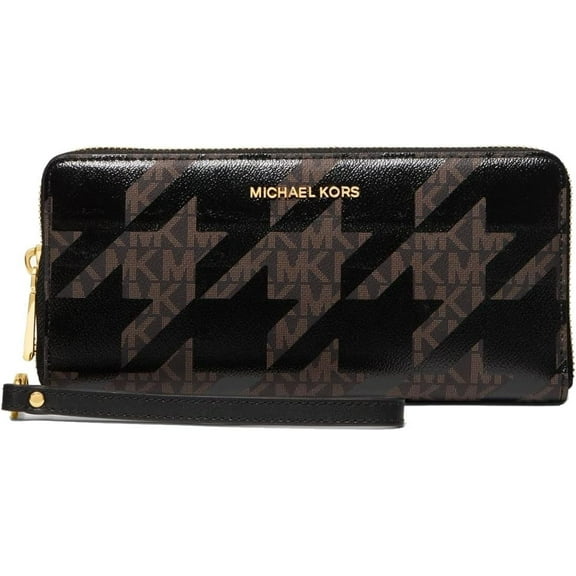 Michael Kors Large Houndstooth Logo and Leather Continental Wallet,