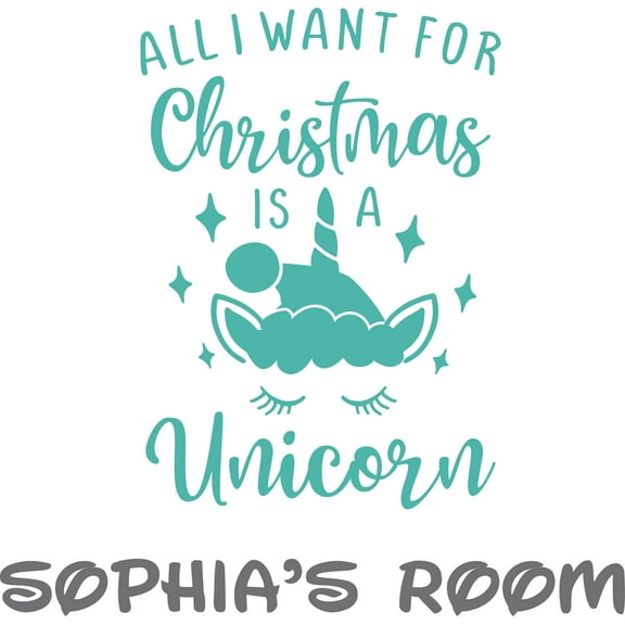 All I Want For Christmas Is A Unicorn Custom Name Vinyl Wall Decal - Holiday Season Gift Girly Santa Claus Cute Wall Décor Bedroom Living Room Entry - Removable - Size: 20 In x 20 In