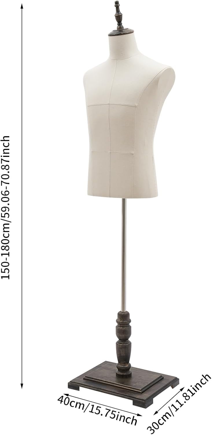 Floor Male Mannequin Model with Adjustable Height, 70 Inch Half Length Model with Stand Detachable Mannequin Dress Form Beige for Clothing Store Sewing Shop