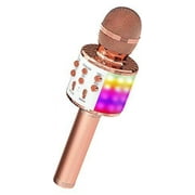 OVELLIC Karaoke Microphone for Kids, Wireless Bluetooth Karaoke Microphone with LED Lights, Portable Handheld Mic Speaker Machine, Great Gifts Toys for Girls Boys Adults All Age (Rose Gold)