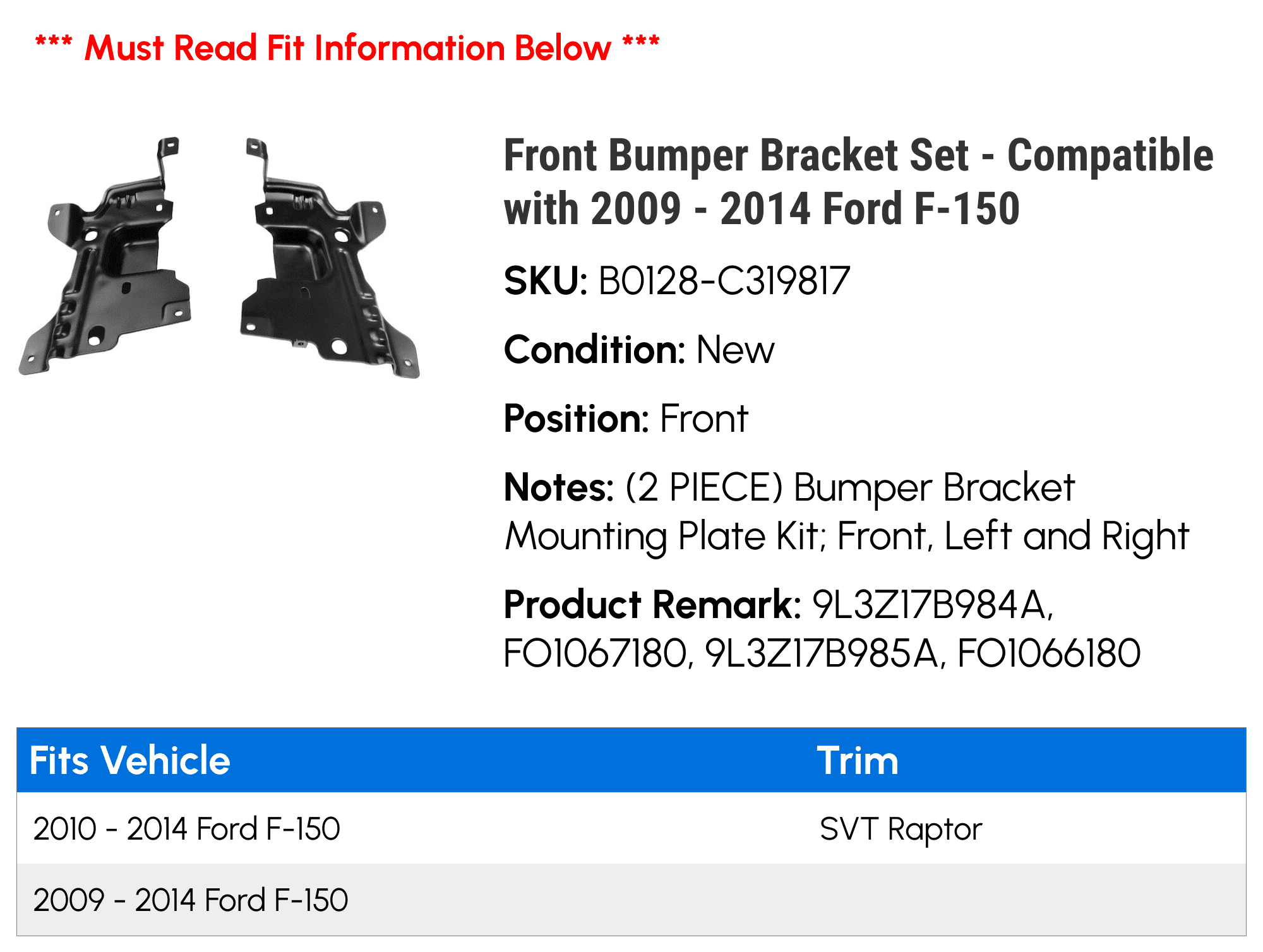 Getfarway 1 Pair Front Bumper Bracket Set FO1066177