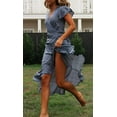 thumbnail image 3 of Women'S Bohemian Floral Printed Wrap V Neck Short Sleeve Split Beach Party Maxi Dress, 3 of 4