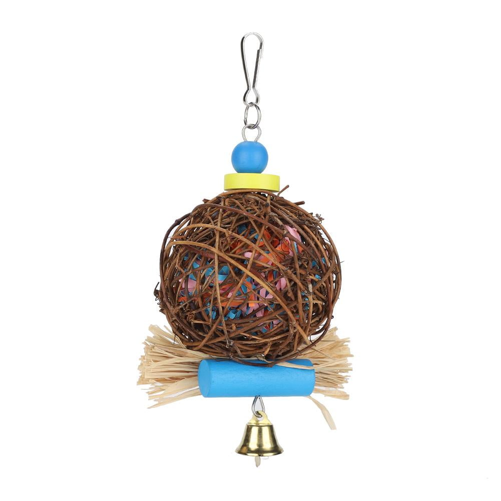 Tebru Bird Parrot Chewing Toy Natural Rattan Ball Toys for Small Birds