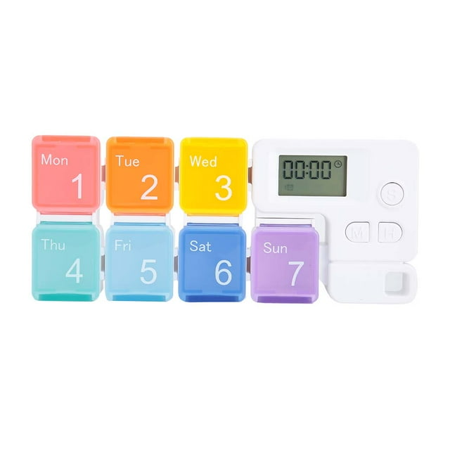 Mini caja organizadora portátil para pastillas y dulces, con recordatorio semanal de medicamentos